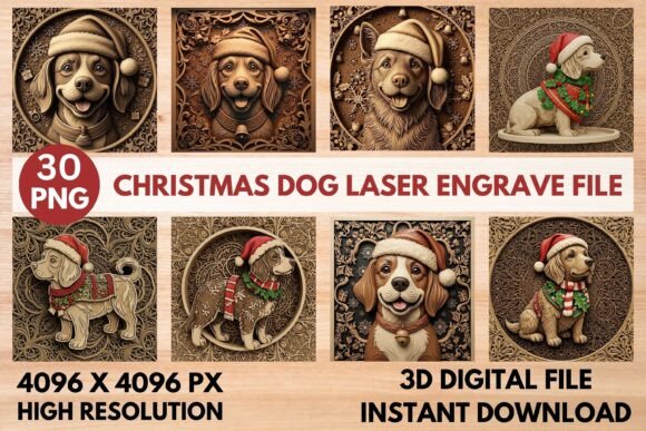 3D Christmas Dog Laser Engrave File: Celebrate the Holidays with Man's Best Friend