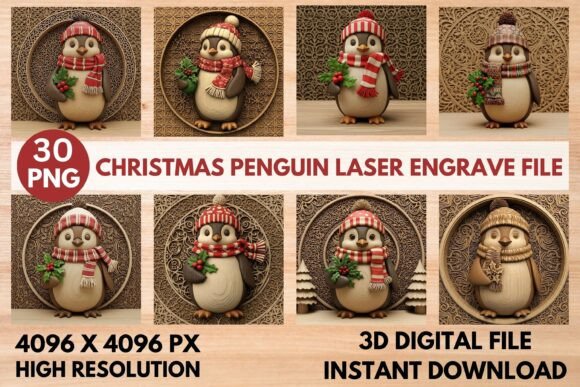 3D Christmas Penguin Laser Engrave File: Elevate Your Holiday Craftsmanship