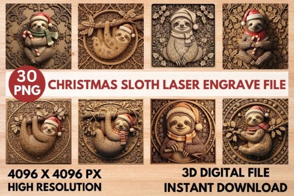 3D Christmas Sloth Laser Engrave File for Festive Design