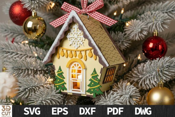 3D Christmas Tree House Ornament SVG