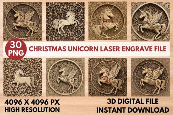 3D Christmas Unicorn Laser Engrave File: Unleash the Magic of the Holidays