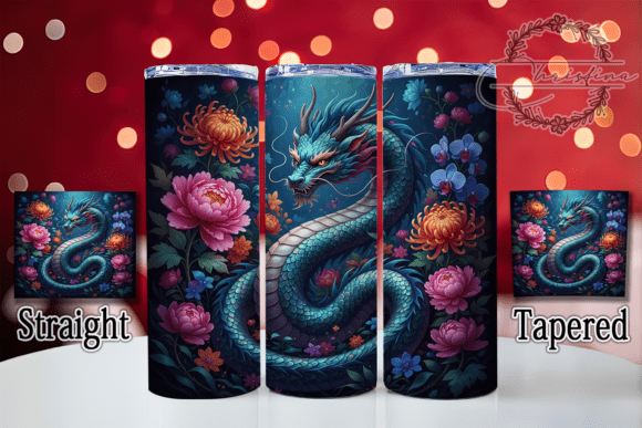 3D Floral Elegant Fantasy Dragon Tumbler Design