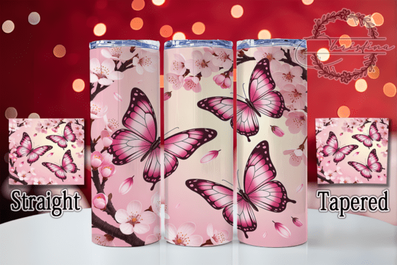 3D Pink Butterfly Floral Tumbler