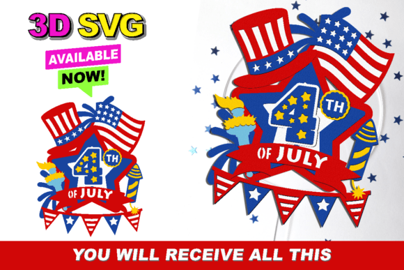 4th of July Cake Topper 3D SVG