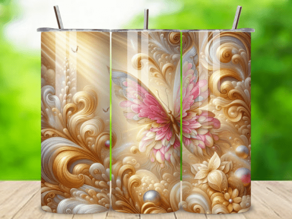 Elevating Brand Identity with the 3D Gold Pink Butterfly 20oz Tumbler Wrap: A Design Analysis