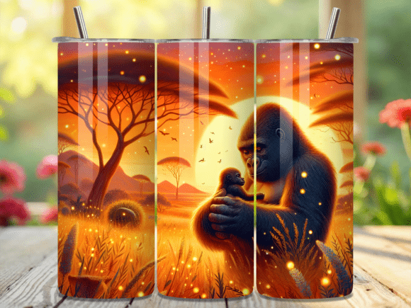 Gorilla Mom Baby Sunset 3D Tumbler Wrap