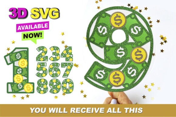Money Numbers 3D SVG for Creative Projects