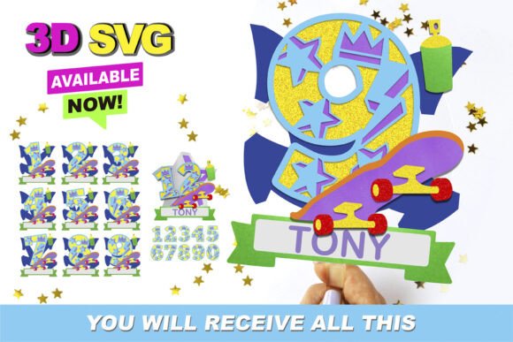 Skater Cake Topper 3D SVG